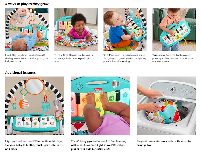 Fisher Price Newborn Baby Kick & Play Gym Green Smart Stages 2024 Playmat With Piano & Tummy Time Toys 出生婴儿礼品宝宝运动小玩具音乐灯益智游戏